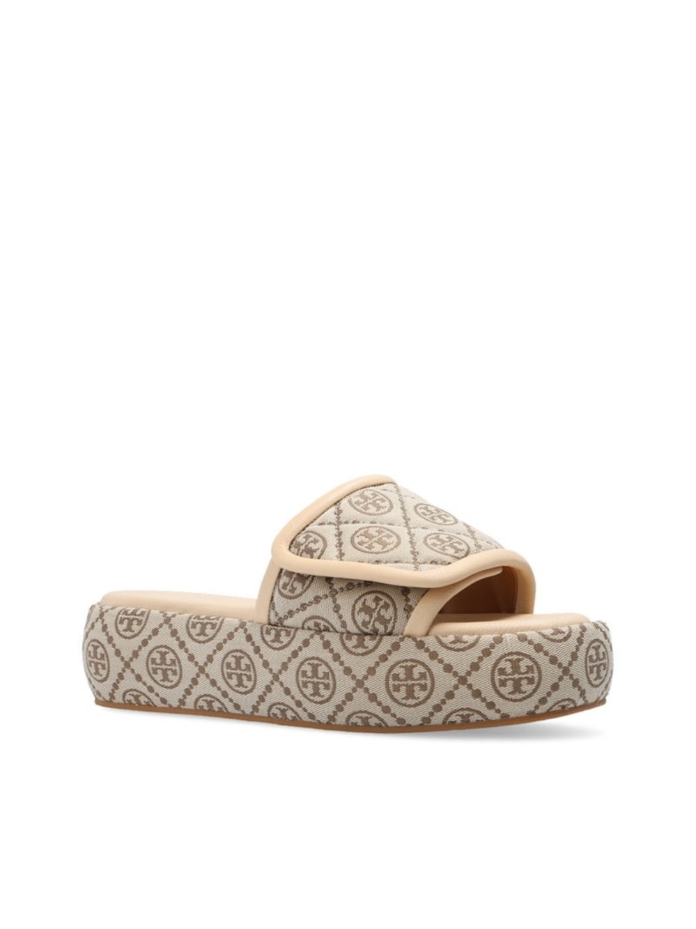 Tory Burch Beige Logo Platform Slide Sandals with Signature Monogram